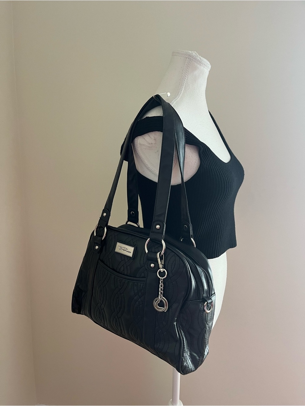 Black Quilted Shoulder Bag with Silver Hardware